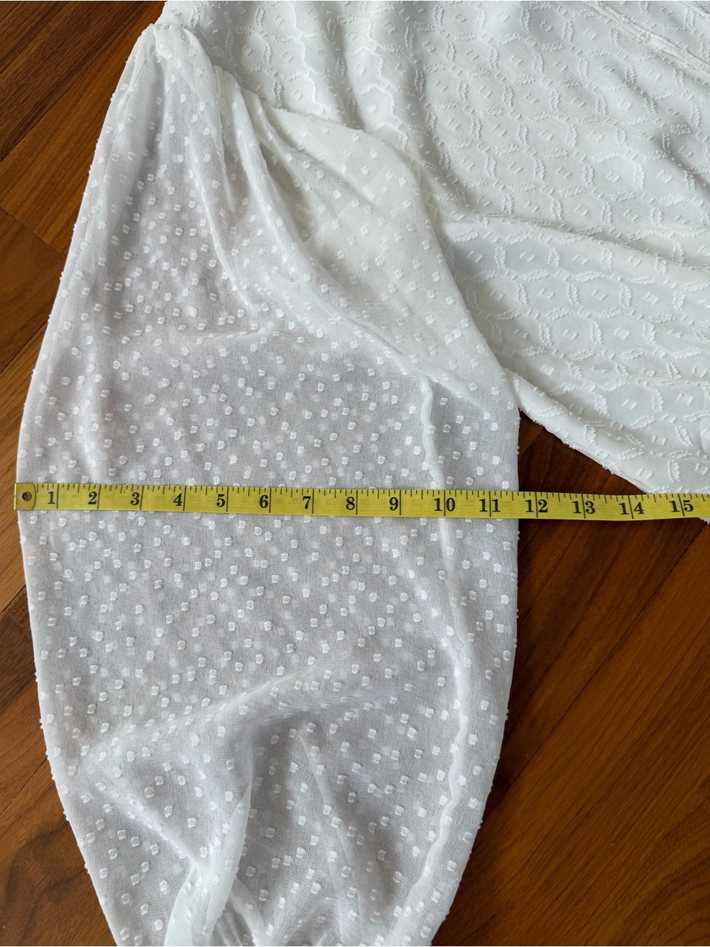 NWT White House Black Market Ecru Clip Dot Smocked Blouse Size L Peasant Ruffle - Picture 9 of 14